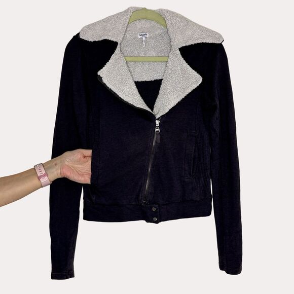 Splendid Crop Jacket Zip Front Jersey Knit Fleece Dark Gray S bv - Picture 2 of 8